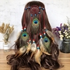 复古波西米亚民族风长流苏，孔雀羽毛发带，印第安头饰发绳女度假配饰
