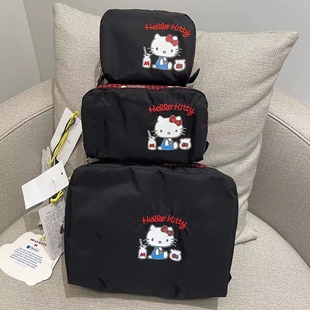 hellokitty刺绣猫化妆包，可爱中包整理包大容量旅行洗漱手包7121