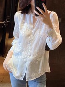 素木春季女装白色衬衫，设计感小众国风刺绣，雪纺小衫法式上衣