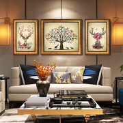 欧式美式沙发背景墙装饰画有框室内装饰画发财鹿客厅挂画