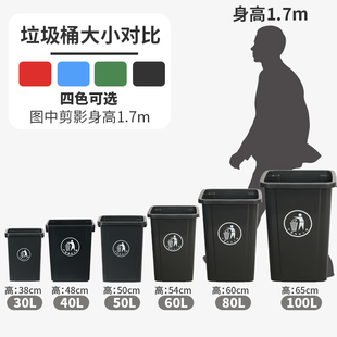 无盖垃圾桶商用大容量厨房办公室正方形塑料家用餐饮大号垃圾箱