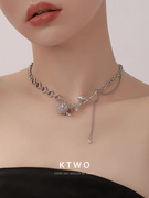 紫晶石玫瑰项链女潮酷ins设计拼接钛钢不掉色金属，冷淡风锁骨颈链