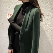 墨绿色羊毛西装女气质英伦风长袖外套显白时尚小西服2023秋冬