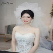 结婚蓬纱新娘主婚纱求婚头饰，g婚礼白色花朵头蓬纱拍照