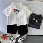 夏季男童女宝宝儿童套装，时尚领结短袖两件套演出服饰园服港式