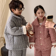 日本女童睡衣男孩加绒加厚居家冬装儿童，款保暖三层夹棉碎花家居服