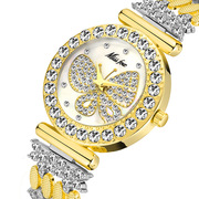 missfox女表圆形合金欧式经典，时尚蝴蝶石英，镶钻女款手表饰品2030