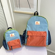 日系亲子背包大容量防水撞色牛津帆布儿童书包，外出旅行超轻双肩包