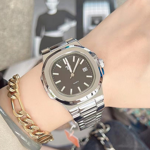 韩国tt时尚方形钢带日历手表，女士复古小众设计网红同款个性简约