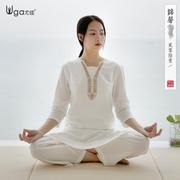尤佳瑜伽服套装女中式白色宽松禅意大师太极禅修打坐冥想居士服女