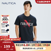 NAUTICA/诺帝卡男装夏季男士纯棉亲肤时尚字母印花短袖圆领T恤