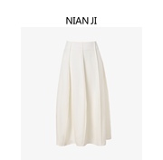 nianji捻集2023春夏法式复古优雅醋酸缎面丝光感白色半身长裙