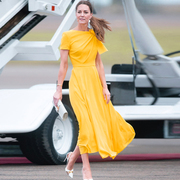 凯特王妃明星同款礼服，2023年春夏优雅蝴蝶结，女神范黄色(范黄色)连衣裙