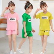 女童夏装2024韩版时尚运动套装儿童洋气短裤夏季时髦两件套潮