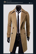 冬季时尚韩风男士毛呢大衣修身男风衣长款呢子外套双排扣男装