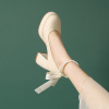 法式玛丽珍女鞋2024气质单鞋白色婚鞋配裙子防水台粗跟高跟鞋