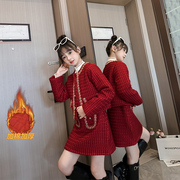 女童小香风套装秋冬款洋气时髦中大童韩版加厚外套儿童裙子两件套
