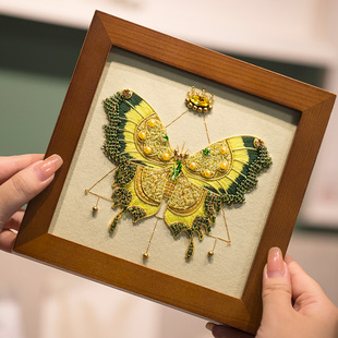 放羊班法式刺绣手工diy材料，包绿蝴蝶相框，画立体家居摆件情侣礼物