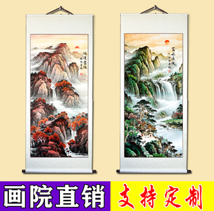 山水画挂画立轴竖幅客厅玄关装饰鸿运，当头富水长流迎客松国画字画