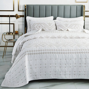 纯棉家纺韩式床盖三件套简约北欧双人全棉绗缝被十字绣空调被