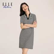 ELLEActive中长款条纹连衣裙休闲女士夏季翻领裙子