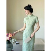 橘里CHIU清冷温婉短袖仙女风改良版旗袍日常淡雅绿色智熏版连衣裙