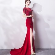 敬酒服新娘女2019时尚，红色鱼尾平时可穿宴会，晚礼服长款显瘦气质夏