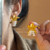 金属花朵珍珠流苏耳环，女小众设计感法式复古气质高级感耳钉耳饰