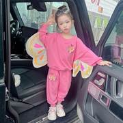 女童蝴蝶翅膀套装2023秋季洋气儿童韩版休闲卫衣两件套中小童