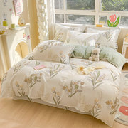 恒源祥全棉纯棉四件套床上用品，花卉床单式三件套床单被罩枕套套件
