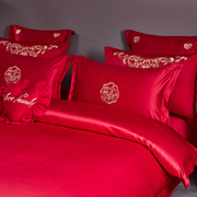 新中式简约婚庆四件套婚嫁新婚被套红色结婚床上用品喜被床单