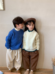 男童女童秋儿童套头针织衫加厚假两件针织毛衣秋冬宝宝毛衣