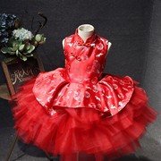 元旦女童旗袍春秋装中国风，短裙儿童礼服刺绣，唐装红色公主裙