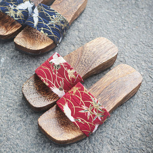 木屐女包头一字拖鞋女日式凉拖cos日本厚底木拖鞋，夏高跟(夏高跟)和风