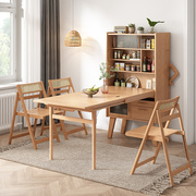 家用小户型伸缩餐桌实木，长方形吃饭桌子，餐边柜一体折叠餐桌椅组合