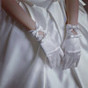 复古赫本风新娘婚纱手套蕾丝，红白色蝴蝶，结网纱婚庆婚礼短款缎面薄