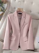 高级感炸街粉色小西装外套，女小个子短款春秋，气质休闲韩版修身西服