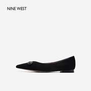 Nine West/玖熙羊反绒尖头浅口法式晚风单鞋春低跟气质通勤鞋