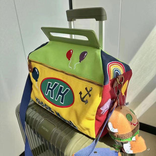 蟹黄堡旅行收纳包大容量手提斜挎包可套行李箱拉杆卡通衣物收纳袋