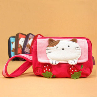 韩国猫 抖音可爱四层零钱包纯棉拼布手机包 女士手拿包钥匙手包