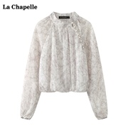 拉夏贝尔La Chapelle新中式水墨印花衬衫女春季长袖雪纺衫上衣