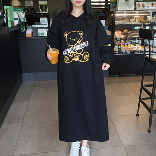 2023秋季韩国东大门大码女装卡，通连帽蝙蝠，袖长款套头卫衣裙连衣裙