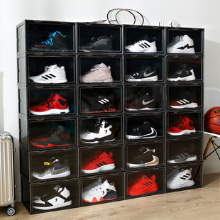 透明鞋盒AJ亚克力磁吸侧开篮球鞋收纳盒防氧化宿舍折叠鞋墙鞋柜子