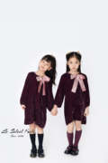 Le soleil kids 梨色2022葡萄紫金丝绒大蝴蝶结连衣裙女童 款