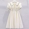 女童白色连衣裙夏款小香风，大童蕾丝娃娃，领薄款法式泡泡袖雪纺裙子