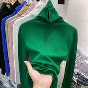绿色高领毛衣女秋冬修身内搭打底衫堆堆领羊绒高弹针织衫翻领上衣