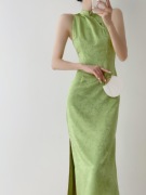 Srose 绿竹 中国风新中式改良设计无袖旗袍裙少女款复古连衣裙