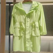中长款绿色防晒衣女款夏季薄款防紫外线设计感抽绳上衣防晒服外套