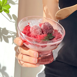 ins网红彩色玻璃雪糕杯沙冰杯冰淇淋杯沙拉碗甜品碗创意斜口碗