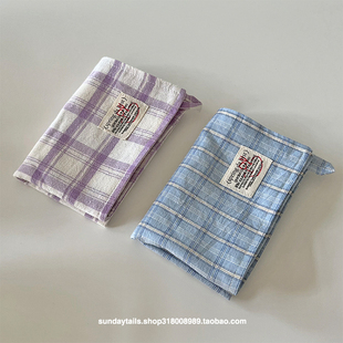 走失的blue 法式棉质格纹餐垫长方形隔热餐布手工格子餐巾